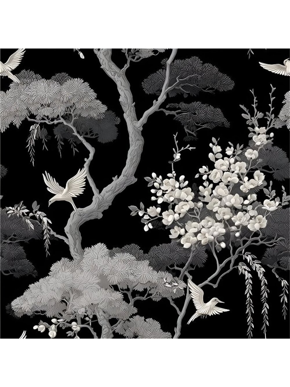 Dark Vintage Botanical Leaf Floral Wallpaper Self Adhesive Peel and Stick Bird